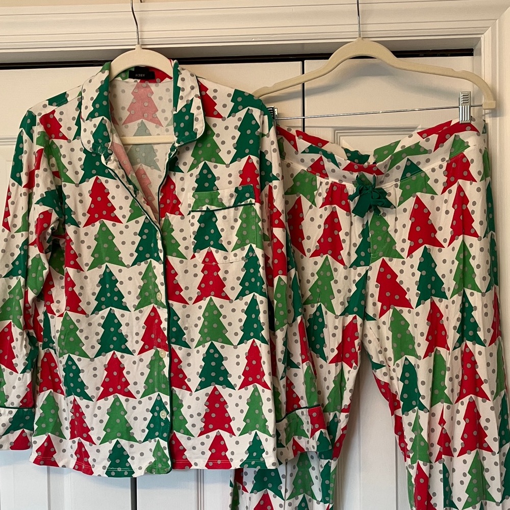 J. Crew Red and Green Tree Print Pajamas - Picture 9 of 11